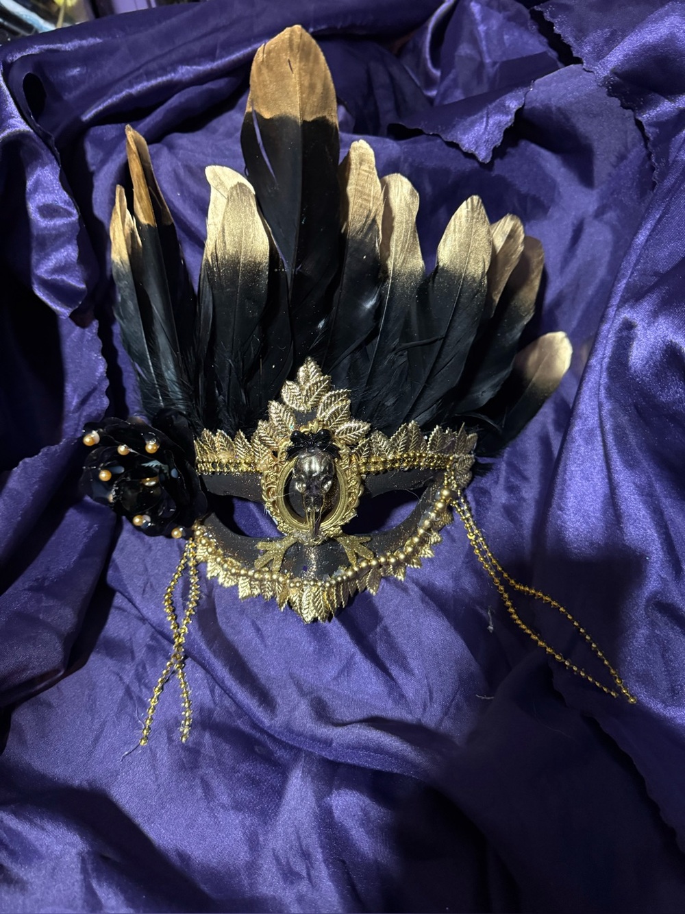 Gold and Black Feather Masquerade Mask - Elegant Women’s Accessory